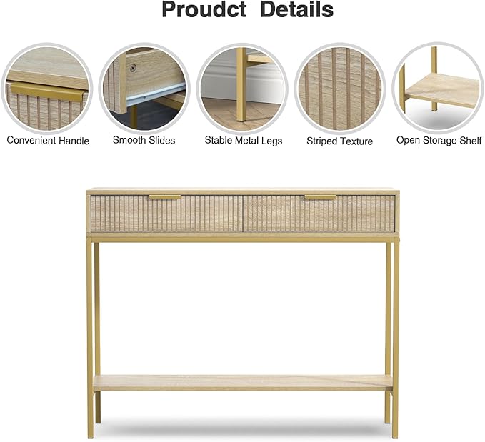 Anmytek Console Table with Storage, Wood Entryway Table with 2 Drawers, Narrow Long Sofa Table Hallway Foyer Table with Storage Shelves Behind Couch Table for Living Room, H0117