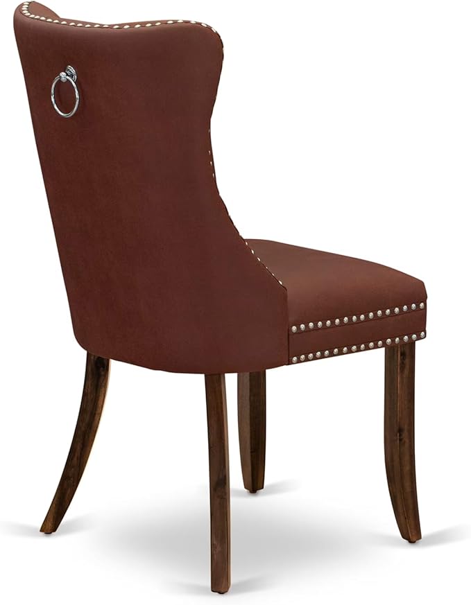 I5DA5-50N-26 5-Pc Kitchen Table Set Contain a Wooden Table and 4 Burgundy Polyester Fabric Upholstered Chairs with Button-Tufted Back, Antique Walnut