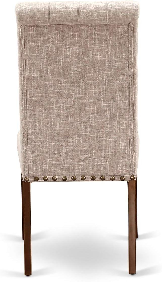 East West Furniture NOBR3-MAH-04 3 Piece Dining Room Table Set Contains a Rectangle Kitchen Table with Butterfly Leaf and 2 Light Tan Linen Fabric Parson Chairs, 32x54 Inch, Mahogany