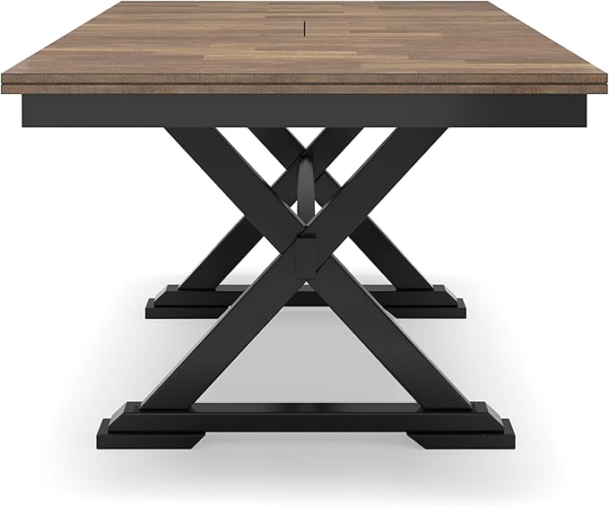 Signature Design by Ashley Wildenauer Farmhouse Dining Extension Table with Self-Storing Butterfly Leaf for 6-8 People, Black & Dark Brown