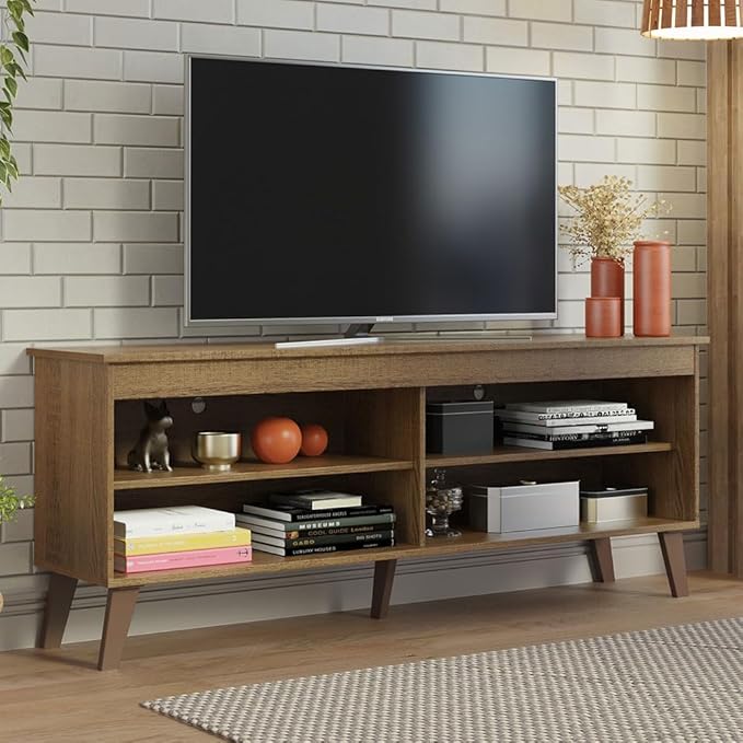 Madesa TV Stand Unit with 4 Shelves and Cable Management for 55, 65 Inch Media 1 Storage Gaming Media Console Living Room and Bedroom Entertainment Center Modern Wooden Television Cabinet - Rustic