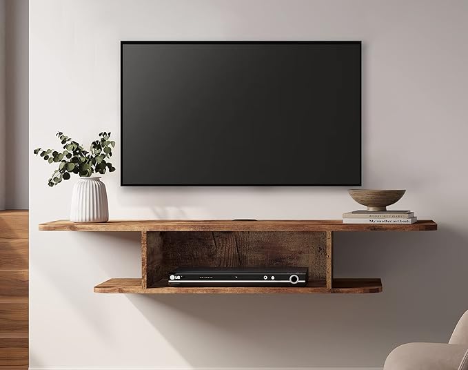 FITUEYES Floating TV Stand Wall Mounted, 2 Tier Floating Entertainment Shelf Under TV for Living Room, Rustic Brown