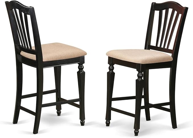 East West Furniture TRCH5-BLK-C 5 Piece Kitchen Counter Height Dining Table Set Includes a Round Pub Table and 4 Linen Fabric Upholstered Chairs, 42x42 Inch, Black & Cherry