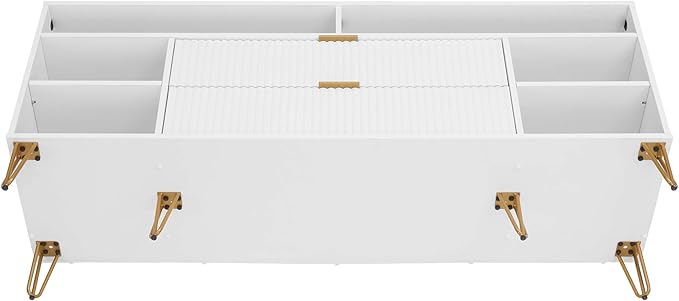 Manhattan Comfort Dumbo Mid Century Modern TV Stand for Televisions up to 60 Inches, Home Entertainment Center with Storage, 6 Shelves, 2 Drawers, No Tool Assembly, 63" Wide, White