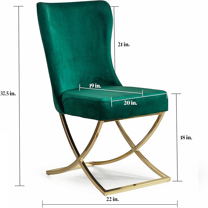 Ottomanson Royal Dining Chairs Set of 8 – Upholstered Tufted Microfiber, Assembled, Gold Metal Legs, Beech Wood Frame, 350 lb Capacity, Green