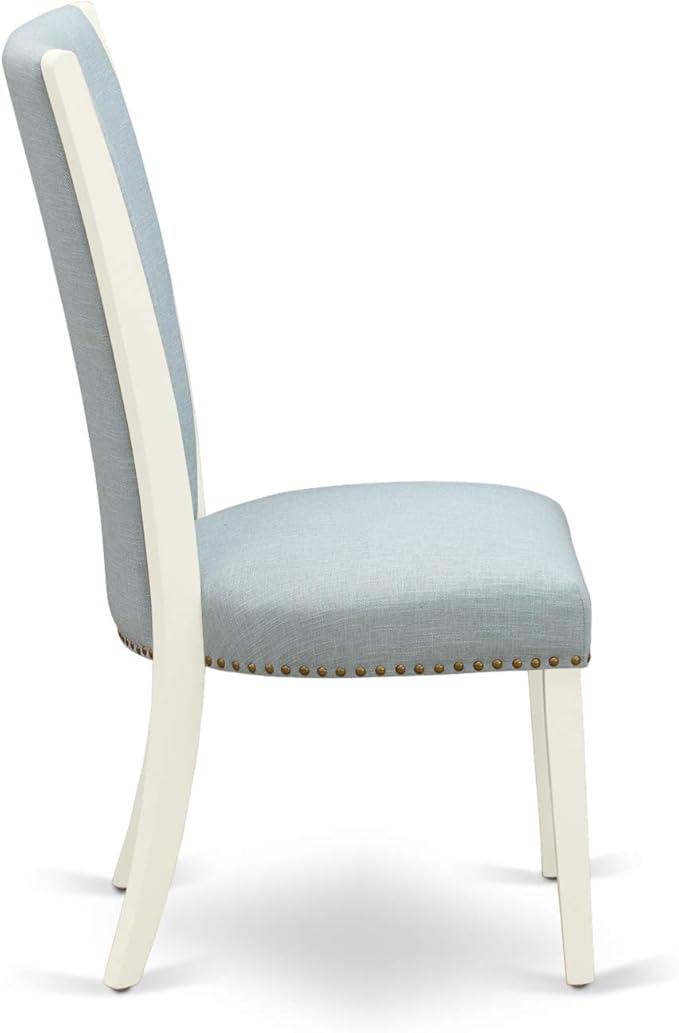 East West Furniture X027VE215-9 9 Piece Dining Room Table Set Includes a Rectangle Dining Table with X-Legs and 8 Baby Blue Linen Fabric Upholstered Parson Chairs, 40x72 Inch, Multi-Color
