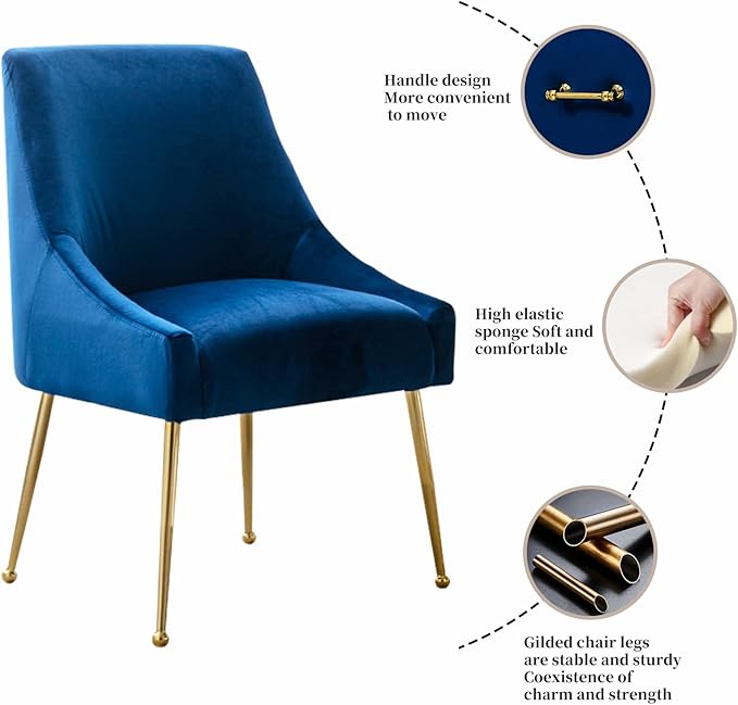 Velvet Dining Chairs, Furniture Collection Modern Contemporary Upholstered with Polished Gold Metal Legs, Set of 4(Blue)