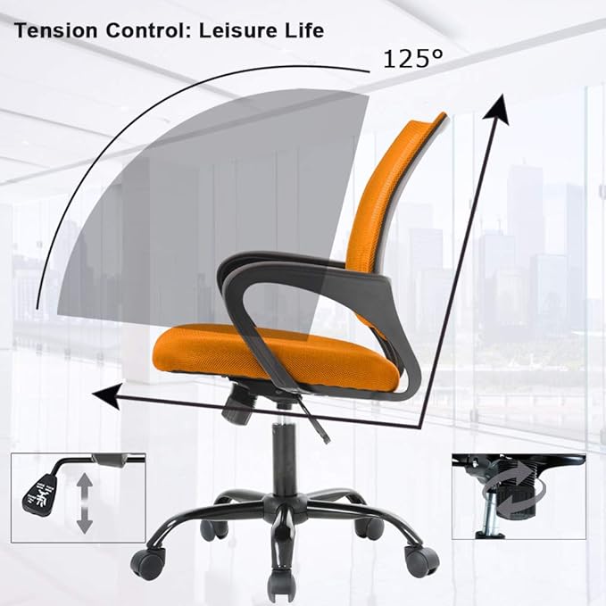BestOffice Office Computer Chair Ergonomic Mesh Desk Chair with Lumbar Support Modern Executive Adjustable Stool Rolling Swivel for Back Pain (Orange)