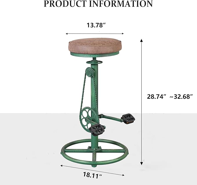 Topower Vintage DIY Bar Stool Bicycle Chain Iron Pedal Retro Industrial Height Adjustable Bicycle Wheel Design bar Chair Set of 2 Antique Green