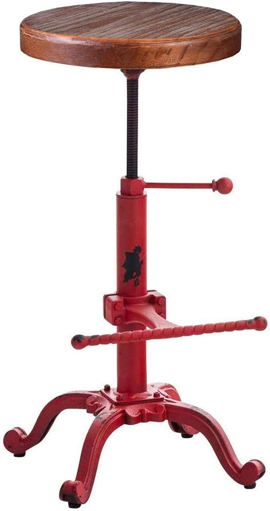 Topower Industrial Retro Vintage Farm Wooden Tractor Stool Kitchen Swivel Height Adjustable bar Stool (Antique Red)