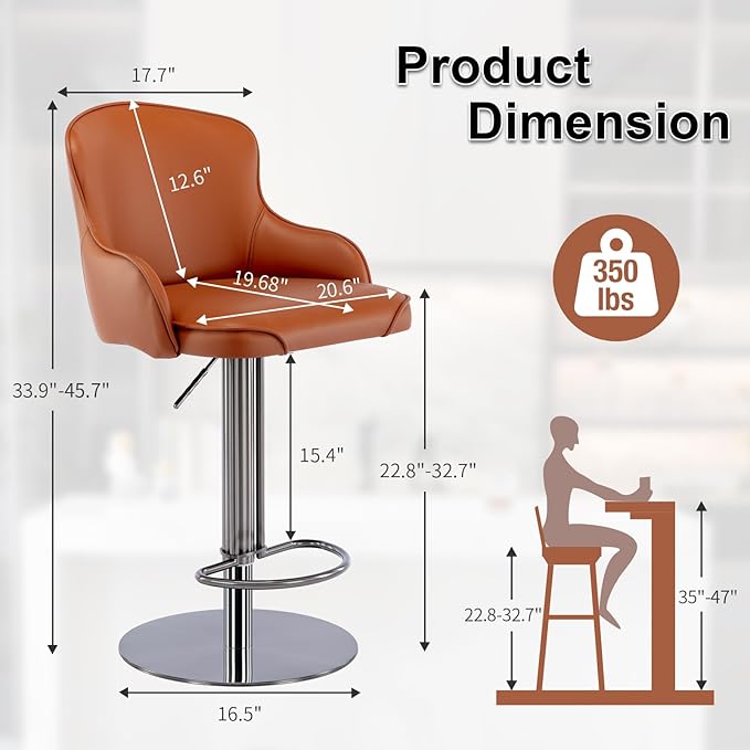 CozyRain Bar Stools Adjustable Stainless Steel Swivel Barstool with Back and Footrest,Modern Leather Upholstered Bar Chairs for Home,Kitchen,Bar, Counter Brown/Grey (Brown)