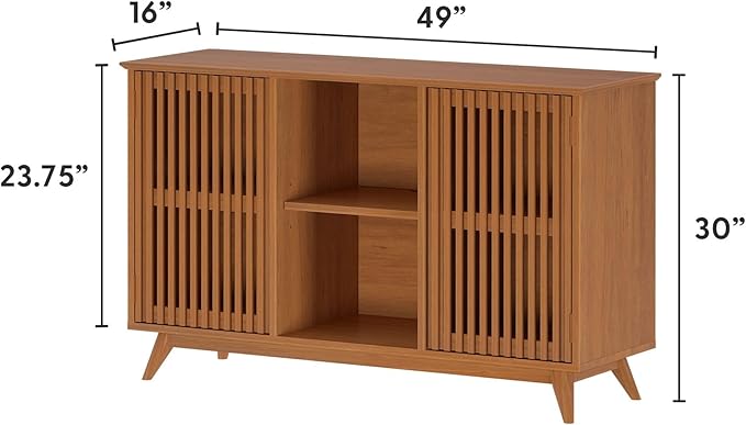 Plank+Beam Mid-Century Modern Wood TV Stand, Solid Wood Entertainment Console with Storage, 49" L x 16" W x 30" H, Pecan