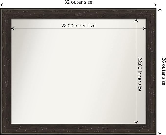 Amanti Art Brown Bathroom Mirror for Over Sink, 26x32 Shipwreck Greywash Narrow Rectangle Vanity Mirror, Large Traditional Frame, Hangs Horizonally and Vertically, Bathroom Wall Decor, Non-Beveled