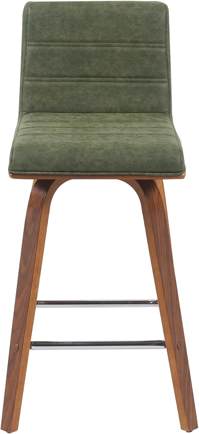 Vienna Modern Counter Height Swivel Bar Stool with Vintage Green Upholstered Seat and Walnut Finished Wood Frame Set of 2