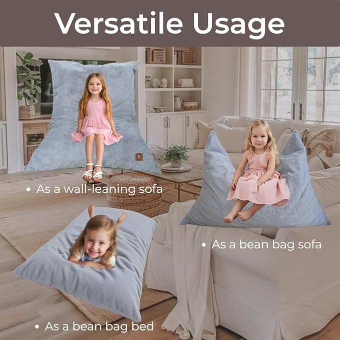 Wonder Space Bean Bag Chair – Soft Foam Filling | Removeable & Washable Cover | Ultra-Soft Plush Fabric - Minimalist Floor Cushion for Kids & Adults, Gaming, Reading and Relaxing, Grey