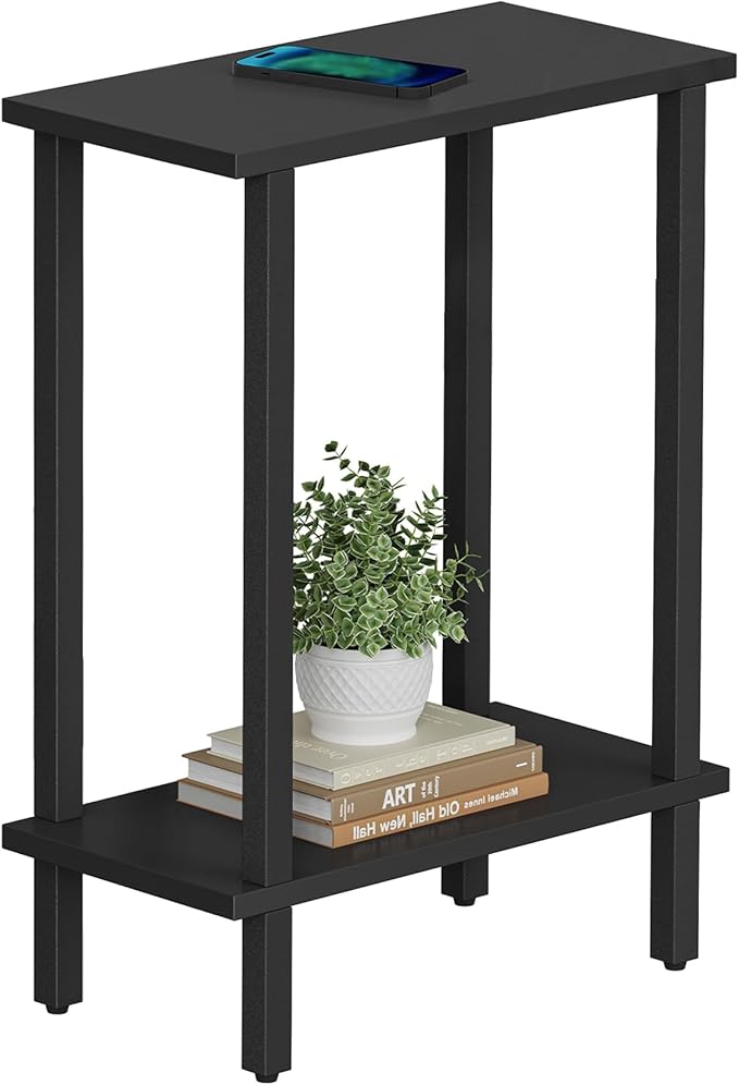 TUTOTAK Small Side Table, Narrow End Table, Skinny Sofa Table, Slim Nightstand, Couch Table, Living Room, Bed Room, Black TB01BK062