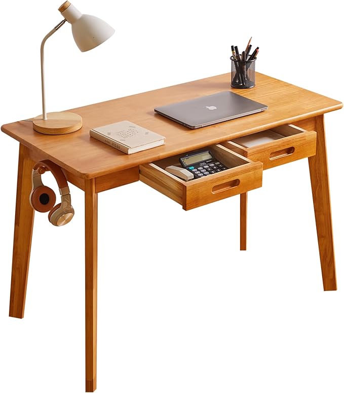 Wood Writing Desk with Drawer and Hanging Rod, Small Computer Desk Table, 39x20x30inch Work Desk, Study Desk, Small Wooden Dining Table Cherry Wood Color YD-WD01N