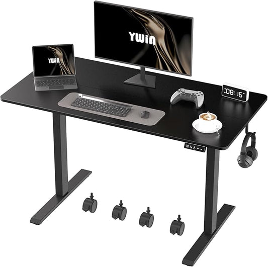 Ywin Electric Height Adjustable Standing Desk, 55 x 24 inches, Ergonomic Stand Up Desk with Wheels for Home Office