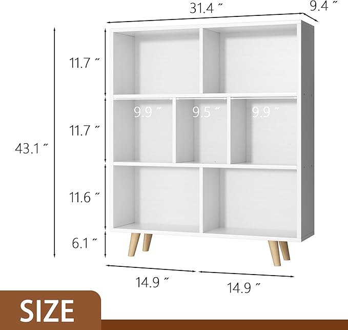 Shintenchi Cube Storage Organizer, 3 Tier Mid-Century Bookcase with Legs Cubeicals Retro Wood Organizer Storage Bookcase, Freestanding Open Book Shelves for Bedroom,Living Room,Office(White)