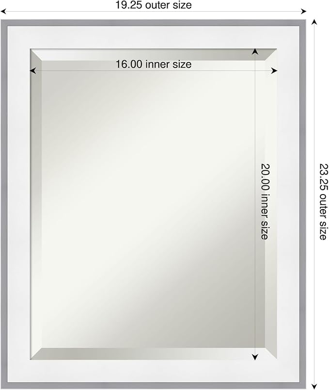Amanti Art Bathroom Mirror for Over Sink, 23x19 Maya White Silver Rectangle Vanity Mirror, Small Modern Contemporary Frame, Hangs Horizonally and Vertically, Bathroom Wall Decor, Beveled Edge