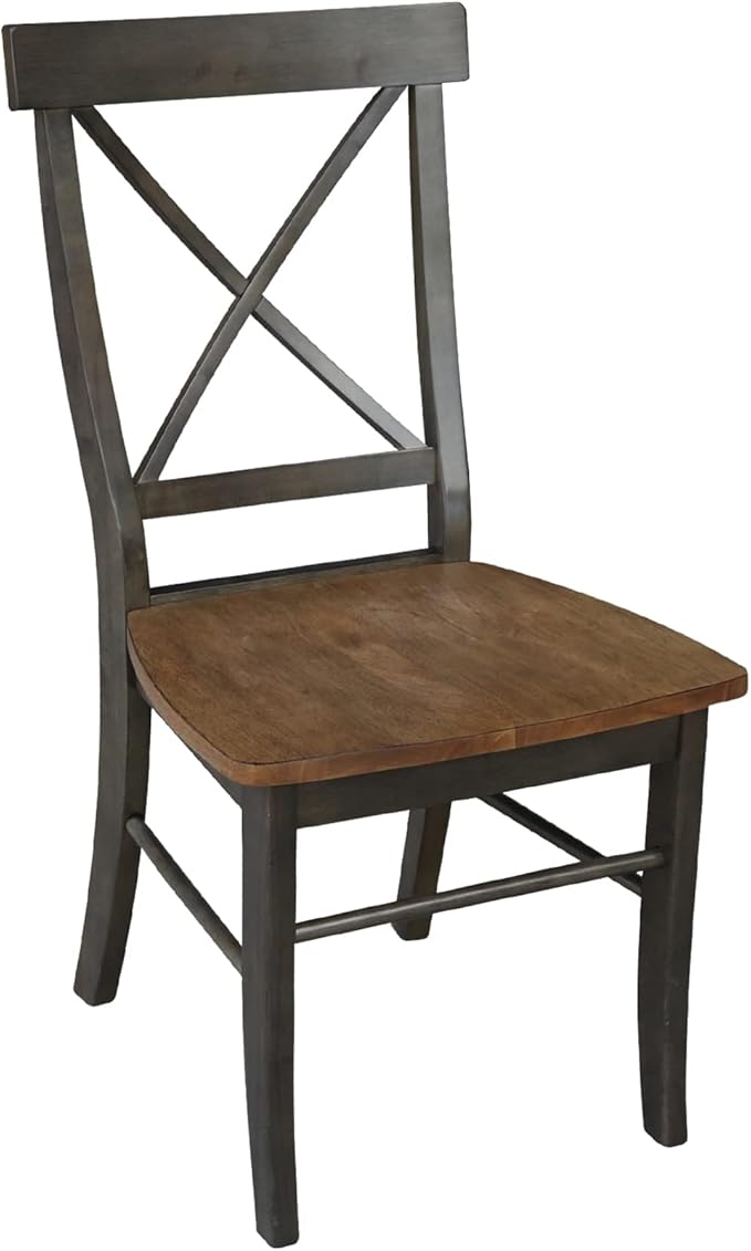 Set of Two X-Back Dining Chairs, Hickory/Washed Coal