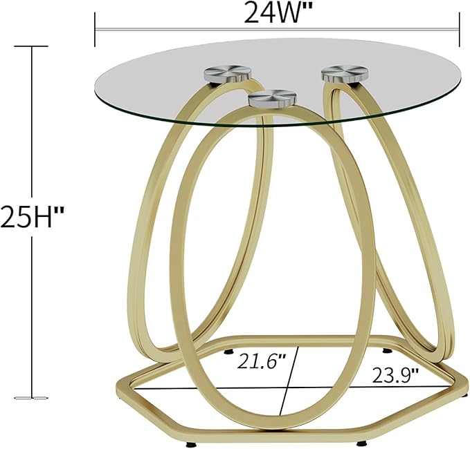 O&K FURNITURE Gold Modern Round Glass End Table with Hexagonal Base for Home & Office, 1 PC