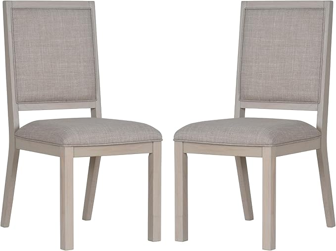 COLAMY Wooden Dining Chairs Set of 2, Mid Century Modern Upholstered Dining Chairs, 19 Inch Fabric Dining Room Chair with Back for Kitchen Dining Living Room Courtyard Waiting Leisure Area, Ivory