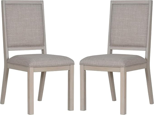 COLAMY Wooden Dining Chairs Set of 2, Mid Century Modern Upholstered Dining Chairs, 19 Inch Fabric Dining Room Chair with Back for Kitchen Dining Living Room Courtyard Waiting Leisure Area, Ivory