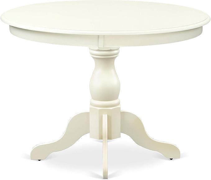 East West Furniture HBIP3-LWH-W 3 Piece Modern Dining Table Set Contains a Round Wooden Table with Pedestal and 2 Dining Chairs, 42x42 Inch, Linen White