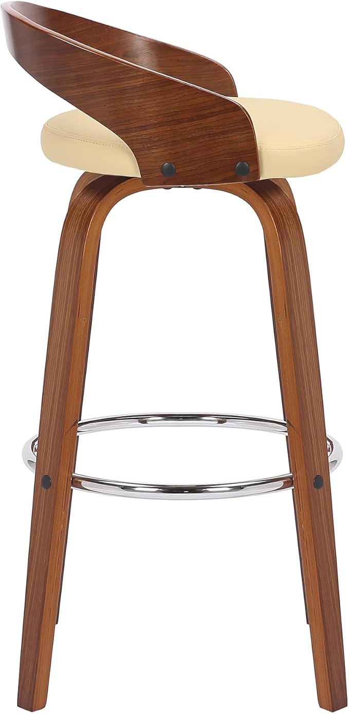 Armen Living Sonia 30" Bar Height Swivel Cream Faux Leather and Walnut Wood Bar Stool - Set of 2
