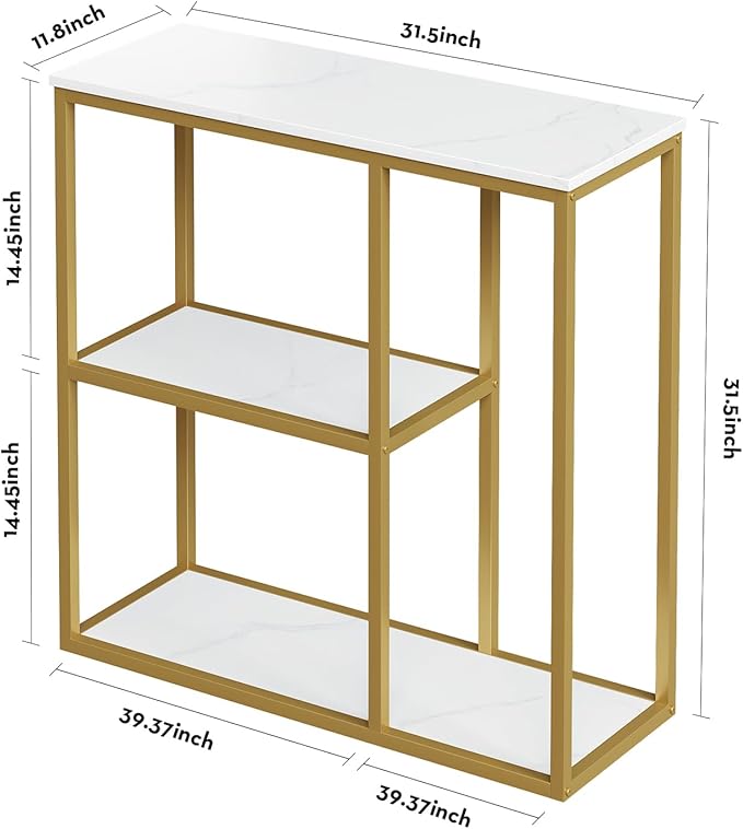 WOHOMO Console Table, Small Entryway Table with Storage Shelves 12'' Narrow Sofa Table Modern Hallway Table for Living Room 31.5" x12''x31.5'' White and Gold