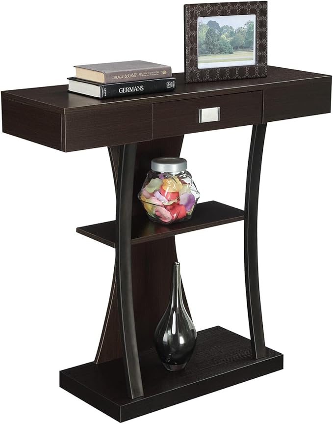 Convenience Concepts Newport Harri Console Table 36" - Modern Sofa Table with Storage Shelves, One Drawer Narrow Entryway Hall Table for Living Room, Espresso