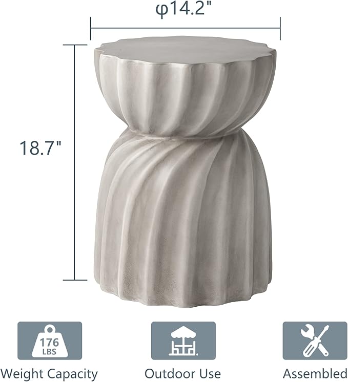 COSIEST Outdoor Side Table,Concrete Accent Side Table,Patio Side Tables End Table,Outdoor Accent Side Table Lightweight for Livingroom,Garden, Hourglass,Grey