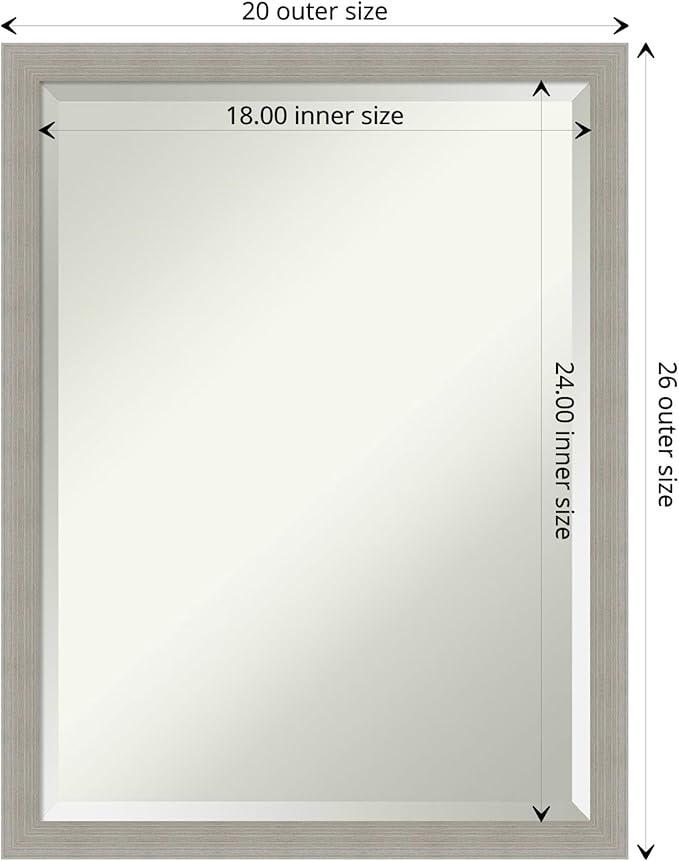 Amanti Art Grey Wall Mirror 26x20 Woodgrain Stripe Grey Rectangle Bathroom Mirror for Wall Decor Living Room, Medium Casual Wood Frame, Hangs Horizonally and Vertically, Bathroom Decor, Beveled Edge