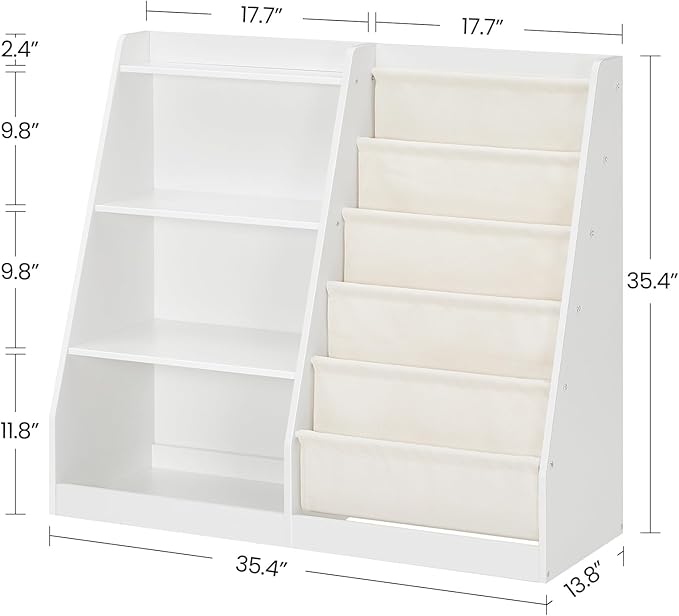 35.4" Kids Bookshelf and Toy Storage, 6 Layer Fabric Toddler Bookshelf, Kids Toy Storage Organizer, Sling Kids Bookcase, for Playroom, Bedroom, Nursery, Classroom, White MCW05WT