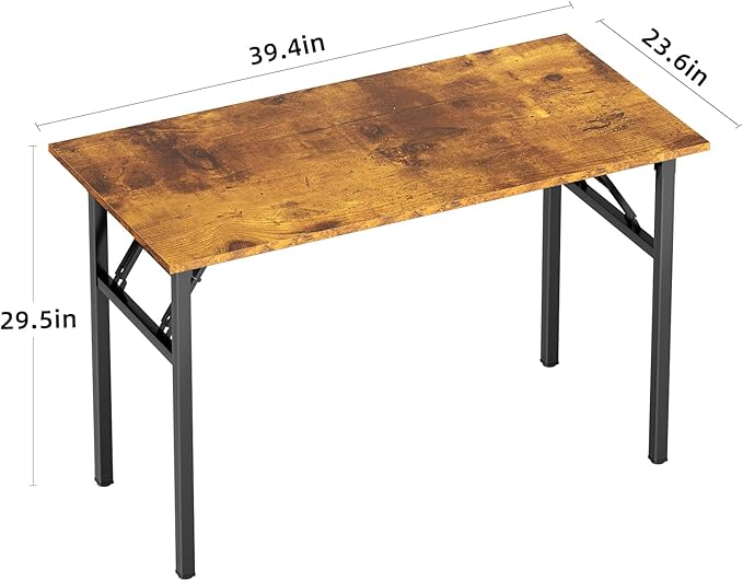 DlandHome Computer Desk Folding Table 39.4 inches Writing Desk for Small Space Folding Desk Laptop Desk No Assembly Required Retro&Black
