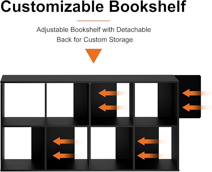 Sweetcrispy 8 Cube Storage Organizer - Open Cube Bookshelf with 4 Removable Back Panels, Display Storage Bookcase for Living Room, Bedroom, Entrance Hall, Home Office，47.7" L×11.6" W×24" H, Black