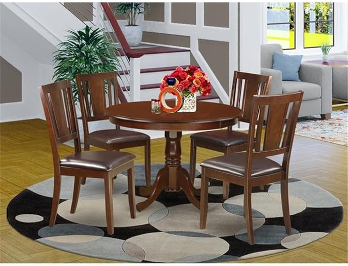 East West Furniture HLDU5-MAH-LC 5 Piece Kitchen Table Set for 4 Includes a Round Dining Room Table with Pedestal and 4 Faux Leather Upholstered Dining Chairs, 42x42 Inch, Mahogany