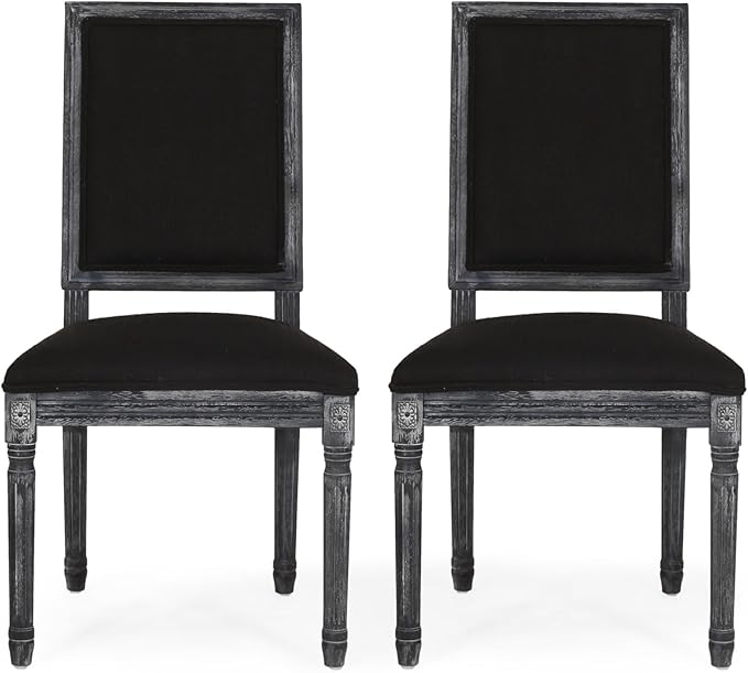Merax Upholstered Solid Wood Dining Chairs Set of 2, French Country Style Accent Side Seating Furniture for Kitchen, Living Room, Cushioned Back, Black