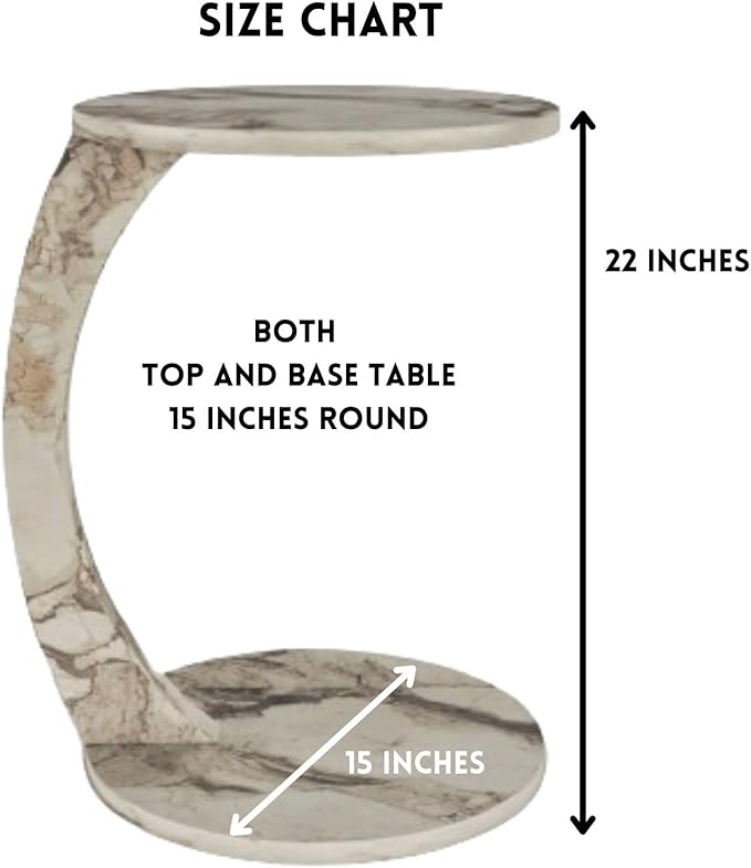 C Shaped End Table for Couch Small Places, Faux Marble White Space Saver Round Side Table for Sofa and Bedside with Wheels, Coffee and Snack Time Tray for Living Room (White Marble)