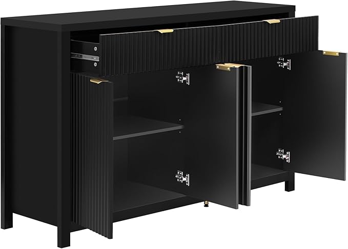 Merax Modern Wave-Pattern Sideboard Cabinet with 2 Drawers and 4 Doors,Buffet Cabinet,Aluminum Arc Handles,Scandinavian Style,Suitable for Entryway, Living Room,Foyer,Black
