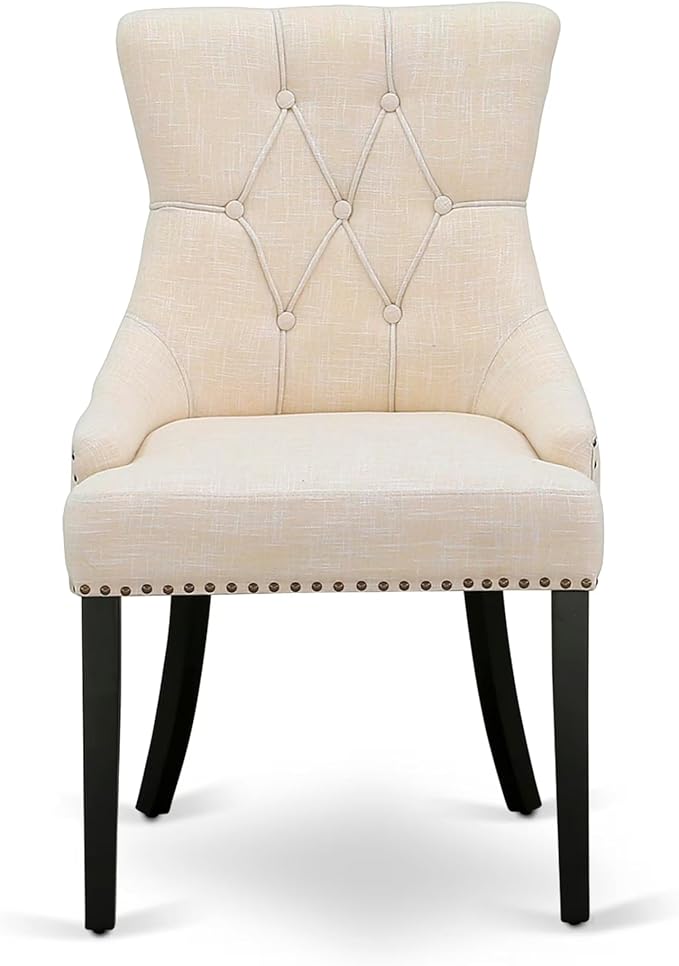 East West Furniture V696FR102-7 7 Piece Dinette Set Consist of a Rectangle Dining Room Table with V-Legs and 6 Light Beige Linen Fabric Upholstered Parson Chairs, 36x60 Inch, Multi-Color