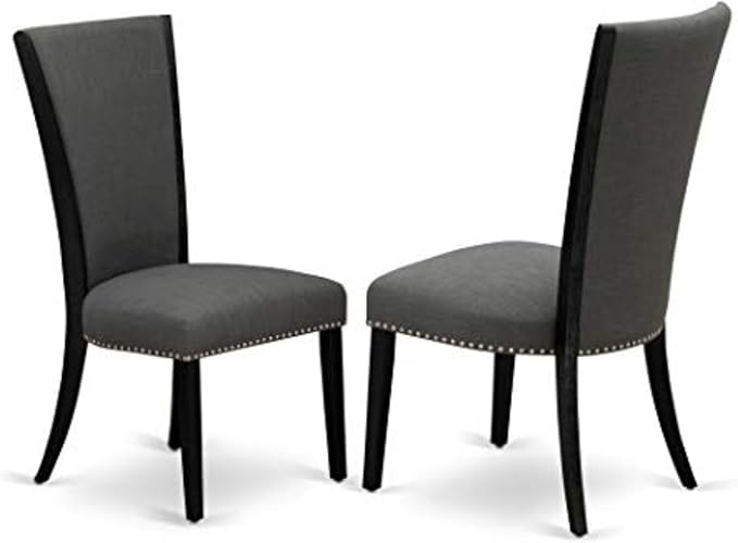 East West Furniture VEP6T50 Verona Parson Dining Chairs - Nailhead Trim Dark Gotham Linen Fabric Padded Chairs, Set of 2, Wirebrushed Black