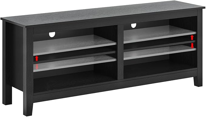 TV Stand for 65 inch TV with Storage,Modern TV Entertainment Center for Bedroom,TV Media Console Table with 4 Open Storage Shelve,55 inch Wood TV Cabinet Black