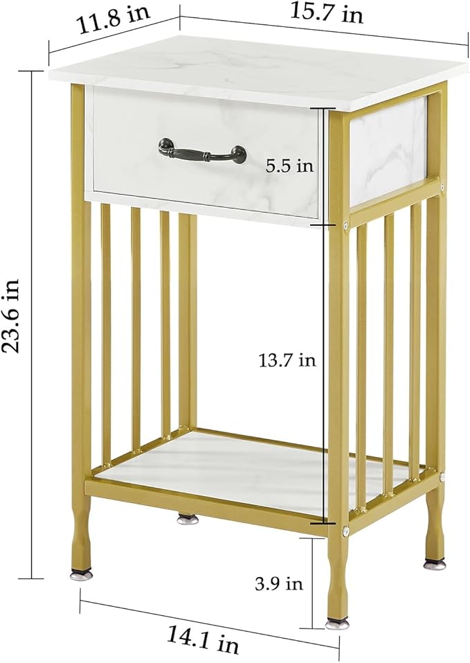 VECELO Nightstands, Industrial Side Table/End Tables with Drawer and Storage Shelf, Night Stands for Bedroom, Living Room, Wood Metal Furniture, Easy Assembly