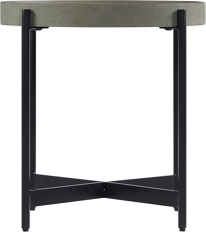 Alaterre Furniture Brookline 20-Inch Round Wood End Table with Concrete Coating and Powder-Coated Iron Legs – Tray Style Top Home Accent for Living Room, Bedroom or Office (Gray)