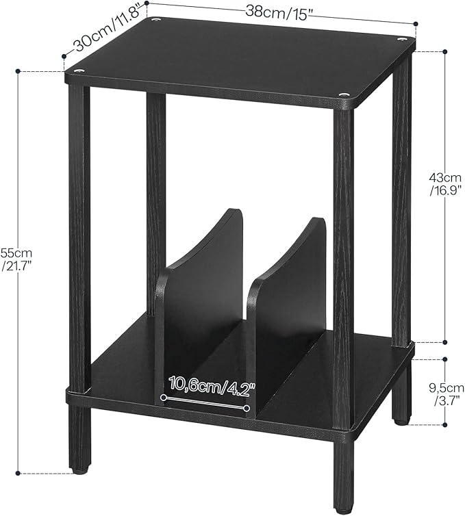 HOOBRO Record Player Stand, 2-Tier End Table, Vinyl Record Turntable Stand with Storage up to 100 Albums, Small Side Table for Living Room, Bedroom, Black, BK05RS01