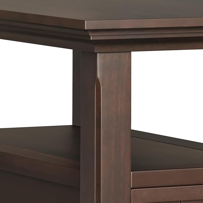 SIMPLIHOME Acadian 19-inch Wide Solid Wood End Table with Drawer and Open Shelf in Brunette Brown for Living Room, Bedroom, or Entryway
