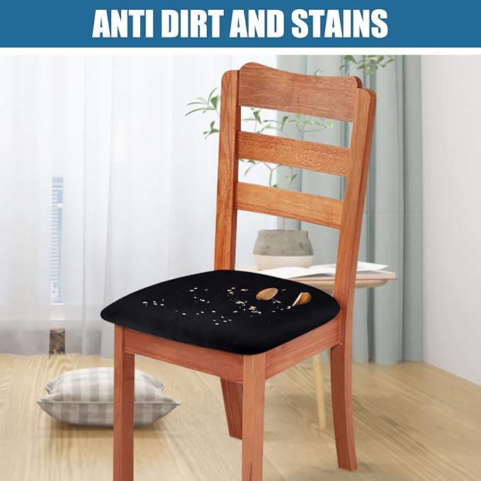 Smiry Velvet Seat Covers for Dining Room Chair Set of 2, Stretch Fit Removable Washable Chair Seat Cushion Protector Slipcovers with Ties, Black