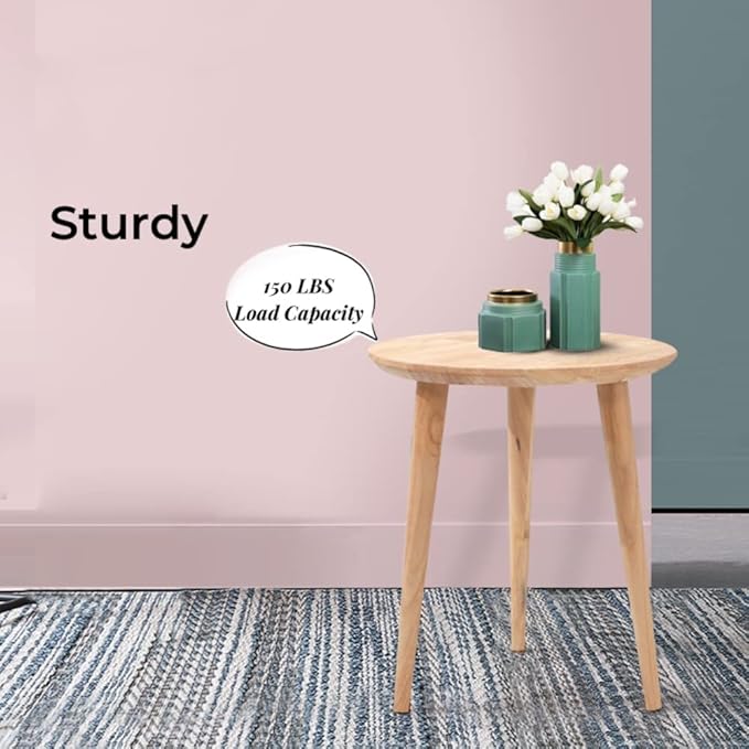 WoodShine Side Table Small Round Solid Wood Sofa End Tables Accent Nesting Coffee Table Natural(H:14.37inch)